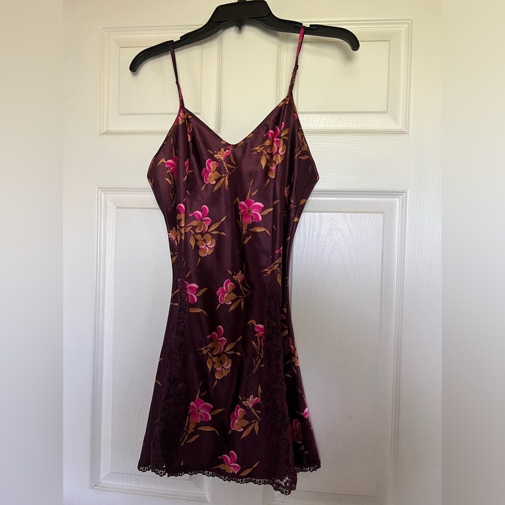 vintage victoria secret lace silk plum floral nightie